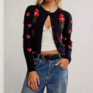 Free People Nonna Knit Cardigan Midnight Bloom Combo XS NWT